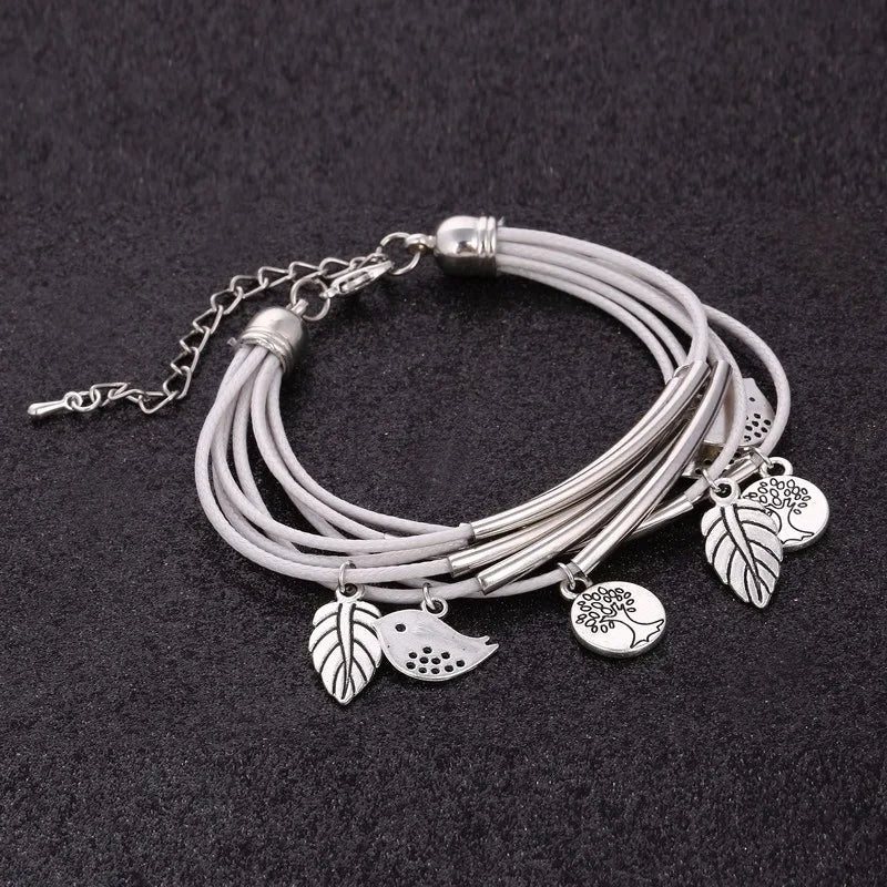 Elegant Layered Natural Leather Bracelet | Multi-Strand Women's Jewelry for Stylish Accessory Lovers