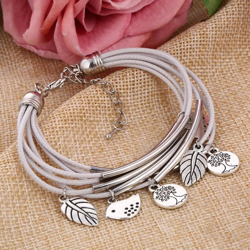 Elegant Layered Natural Leather Bracelet | Multi-Strand Women's Jewelry for Stylish Accessory Lovers