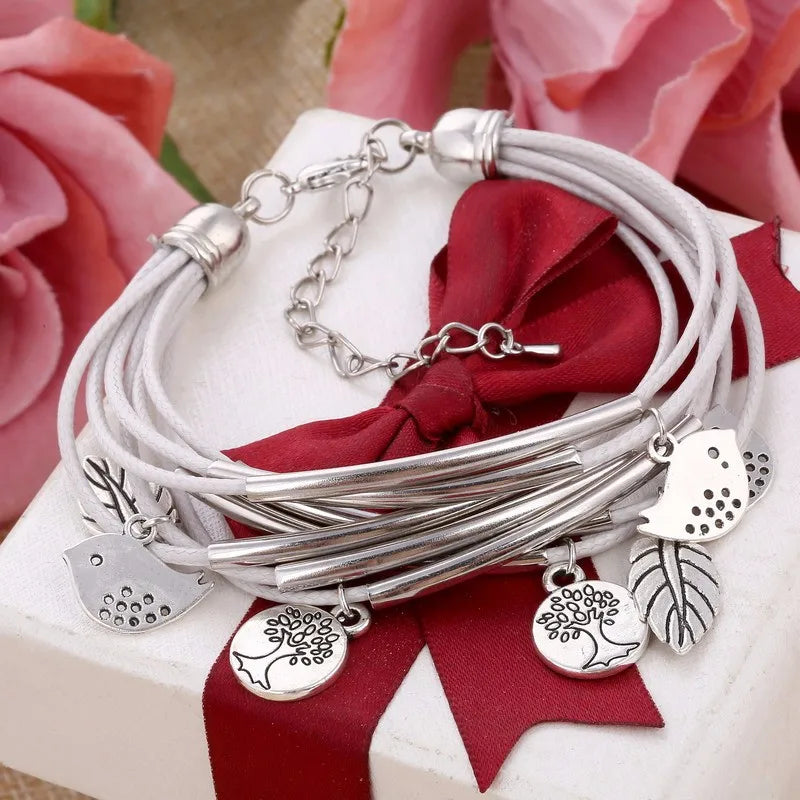 Elegant Layered Natural Leather Bracelet | Multi-Strand Women's Jewelry for Stylish Accessory Lovers