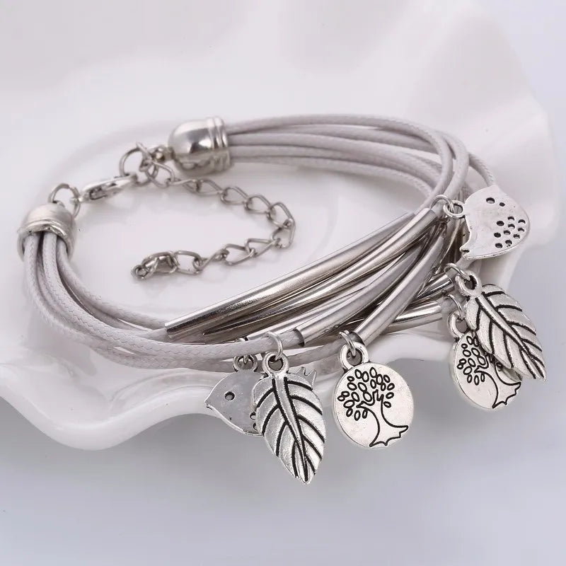 Elegant Layered Natural Leather Bracelet | Multi-Strand Women's Jewelry for Stylish Accessory Lovers