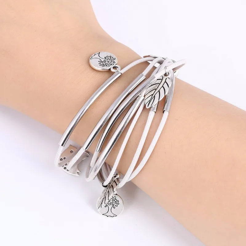 Elegant Layered Natural Leather Bracelet | Multi-Strand Women's Jewelry for Stylish Accessory Lovers