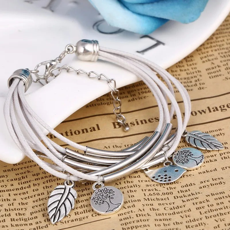 Elegant Layered Natural Leather Bracelet | Multi-Strand Women's Jewelry for Stylish Accessory Lovers