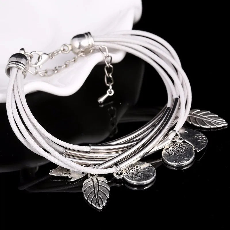 Elegant Layered Natural Leather Bracelet | Multi-Strand Women's Jewelry for Stylish Accessory Lovers