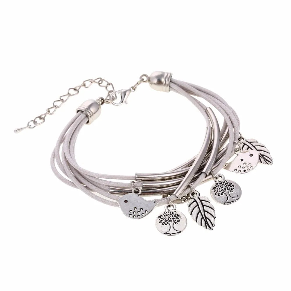 Elegant Layered Natural Leather Bracelet | Multi-Strand Women's Jewelry for Stylish Accessory Lovers