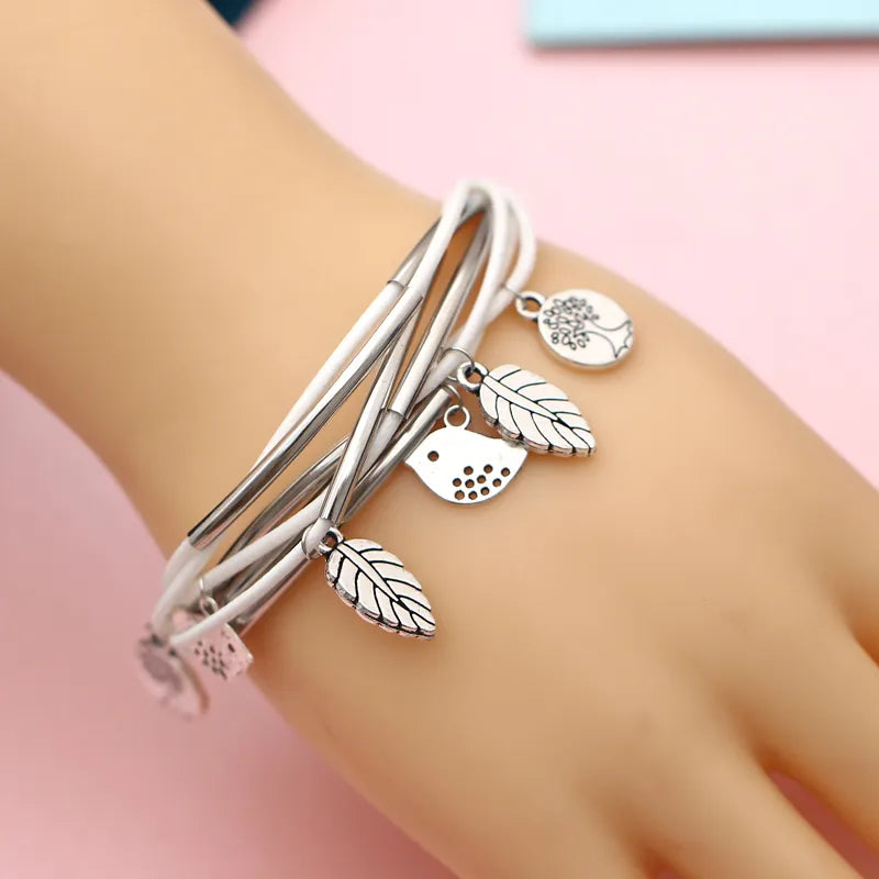 Elegant Layered Natural Leather Bracelet | Multi-Strand Women's Jewelry for Stylish Accessory Lovers