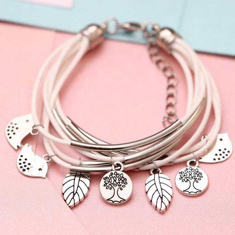 Elegant Layered Natural Leather Bracelet | Multi-Strand Women's Jewelry for Stylish Accessory Lovers