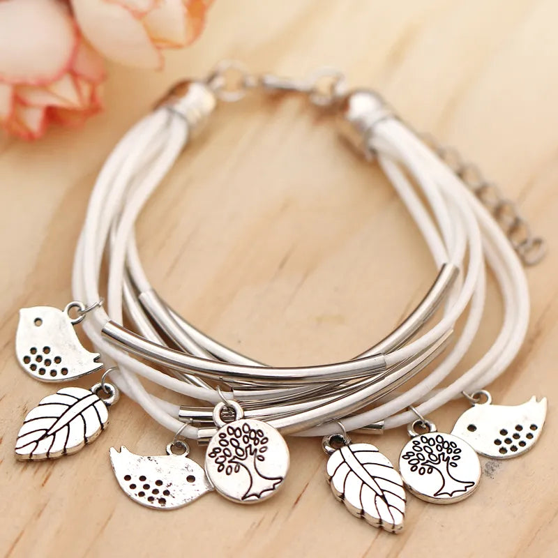 Elegant Layered Natural Leather Bracelet | Multi-Strand Women's Jewelry for Stylish Accessory Lovers