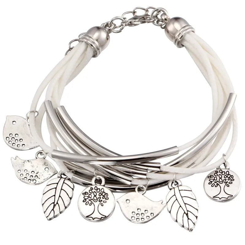 Elegant Layered Natural Leather Bracelet | Multi-Strand Women's Jewelry for Stylish Accessory Lovers