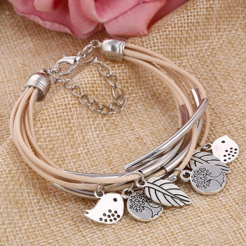 Elegant Layered Natural Leather Bracelet | Multi-Strand Women's Jewelry for Stylish Accessory Lovers