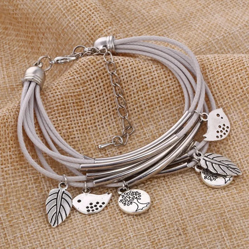 Elegant Layered Natural Leather Bracelet | Multi-Strand Women's Jewelry for Stylish Accessory Lovers