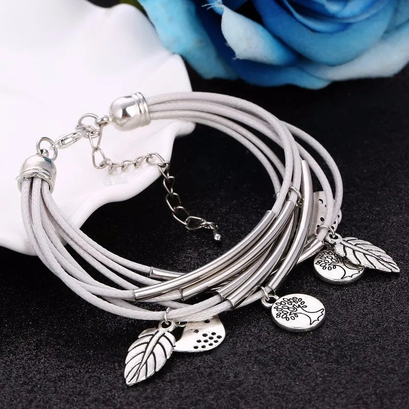 Elegant Layered Natural Leather Bracelet | Multi-Strand Women's Jewelry for Stylish Accessory Lovers
