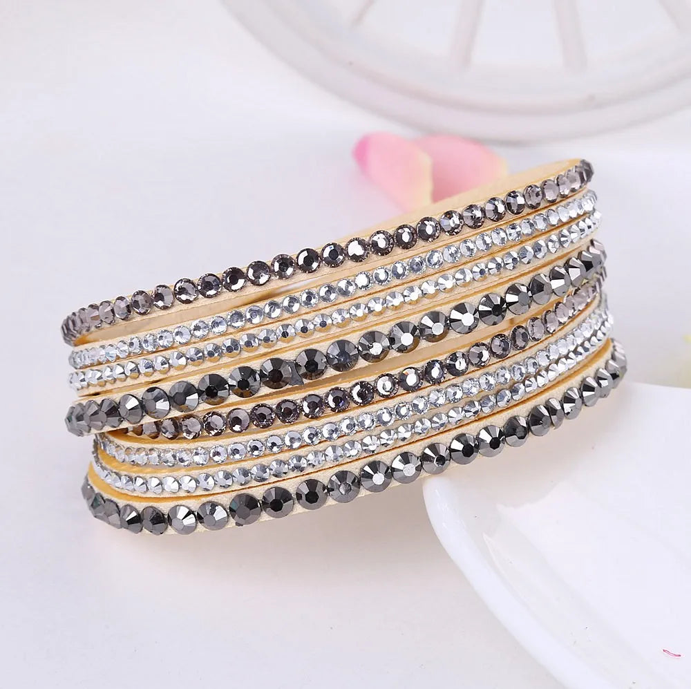Elegant Layered Rhinestone Wrap Bracelet - Sparkling Adjustable Jewelry for Women