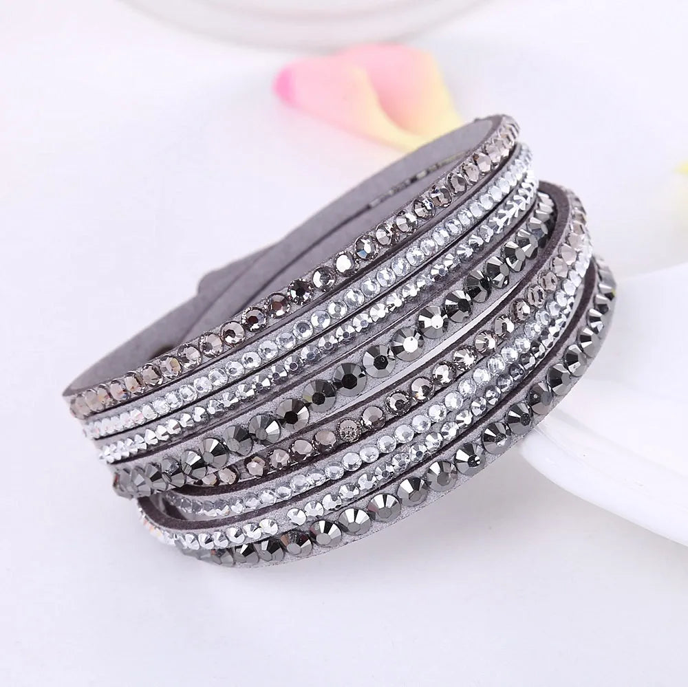 Elegant Layered Rhinestone Wrap Bracelet - Sparkling Adjustable Jewelry for Women