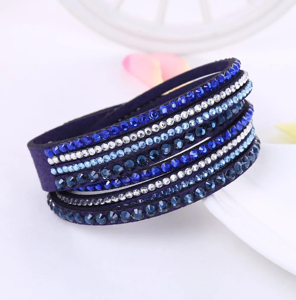 Elegant Layered Rhinestone Wrap Bracelet - Sparkling Adjustable Jewelry for Women