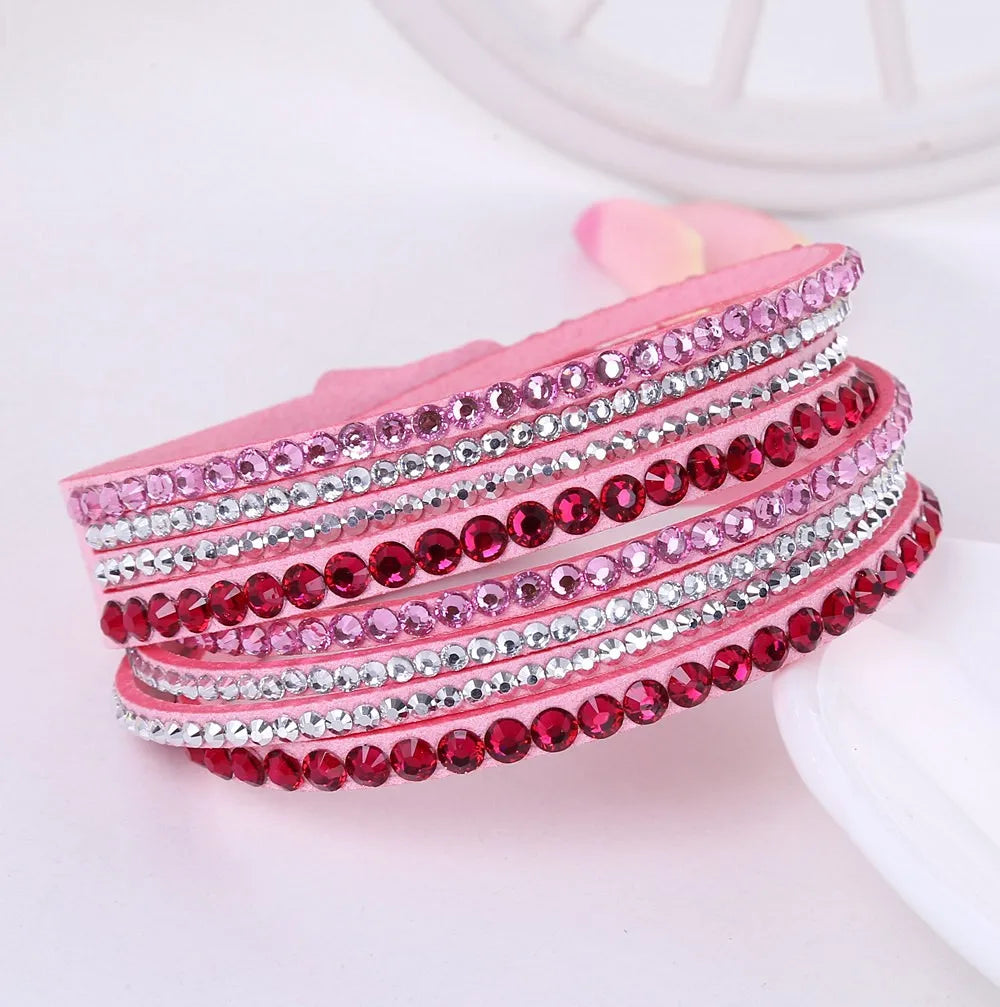 Elegant Layered Rhinestone Wrap Bracelet - Sparkling Adjustable Jewelry for Women