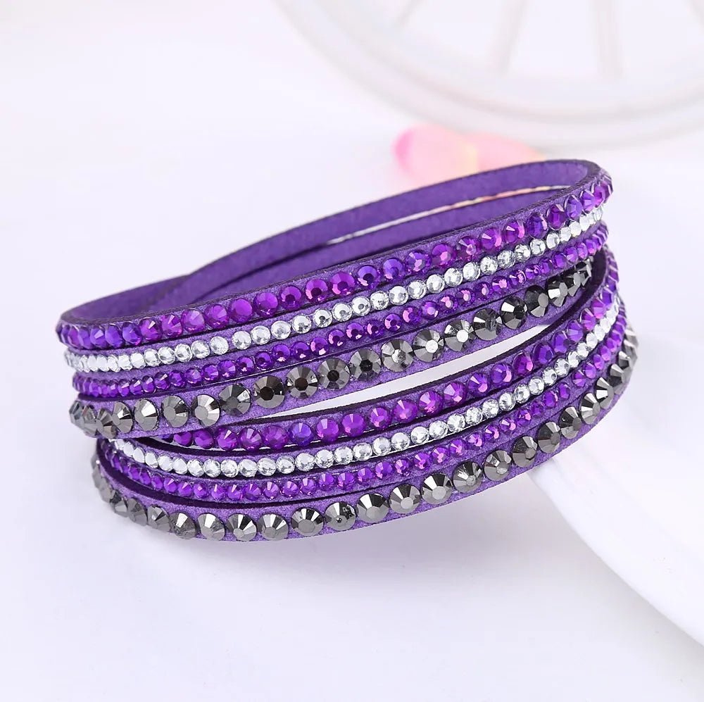 Elegant Layered Rhinestone Wrap Bracelet - Sparkling Adjustable Jewelry for Women