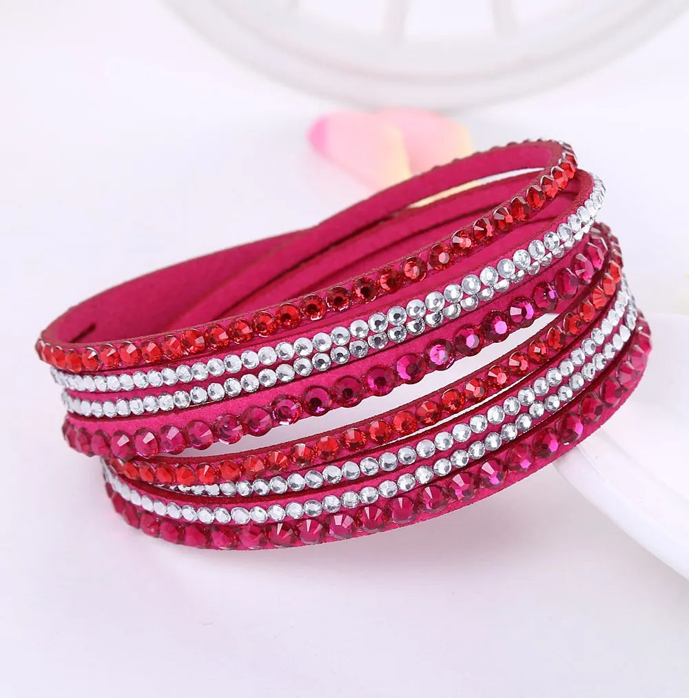 Elegant Layered Rhinestone Wrap Bracelet - Sparkling Adjustable Jewelry for Women