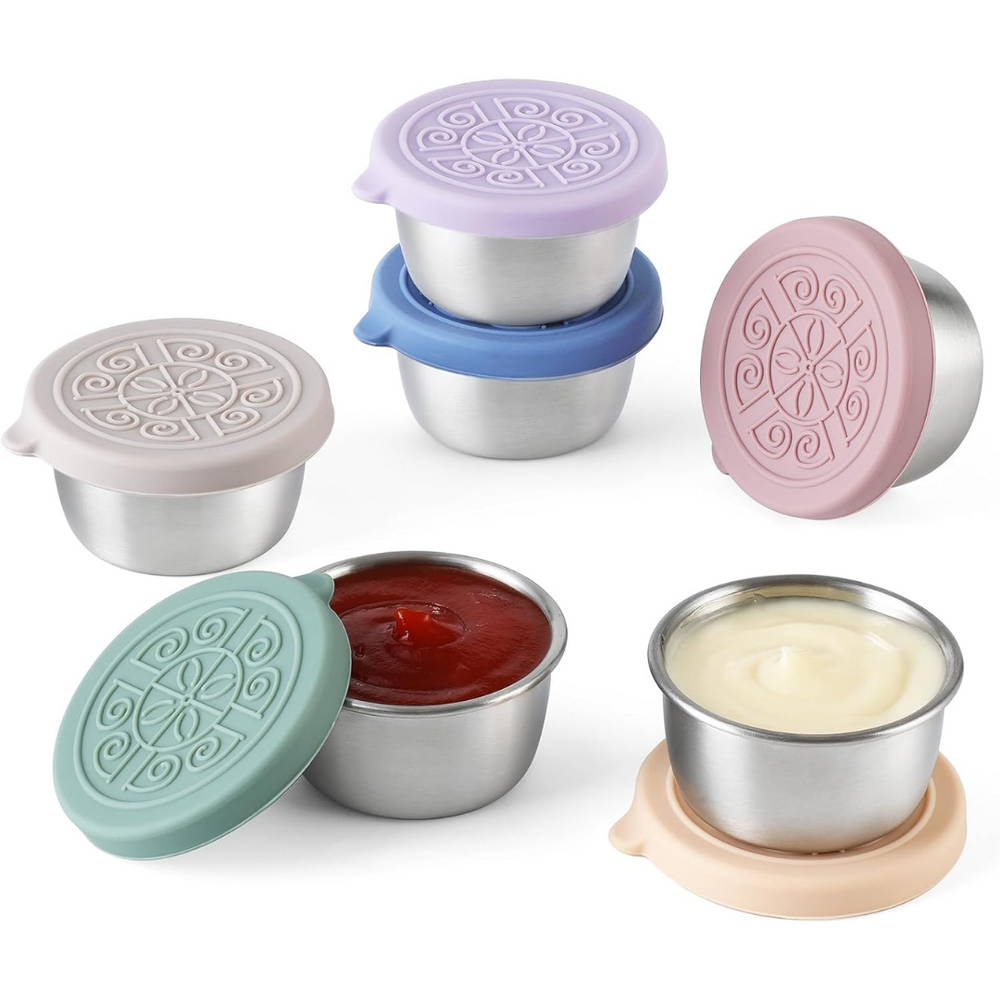 FlavorPods Leak-Proof Stainless Steel Sauce Cups - Set of 6 | Durable & Versatile Condiment Containers