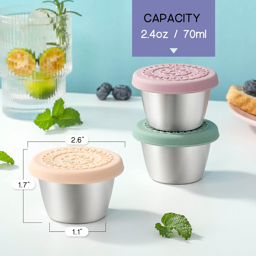 FlavorPods Leak-Proof Stainless Steel Sauce Cups - Set of 6 | Durable & Versatile Condiment Containers