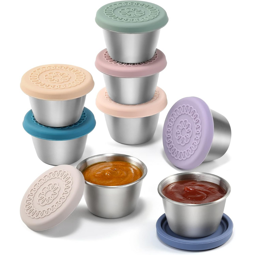 FlavorPods Leak-Proof Stainless Steel Sauce Cups - Set of 6 | Durable & Versatile Condiment Containers