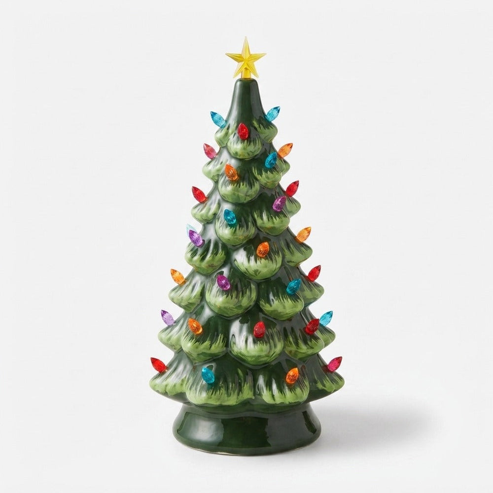 Hand-Painted Tabletop Christmas Trees with LED Lights – Decorative Set