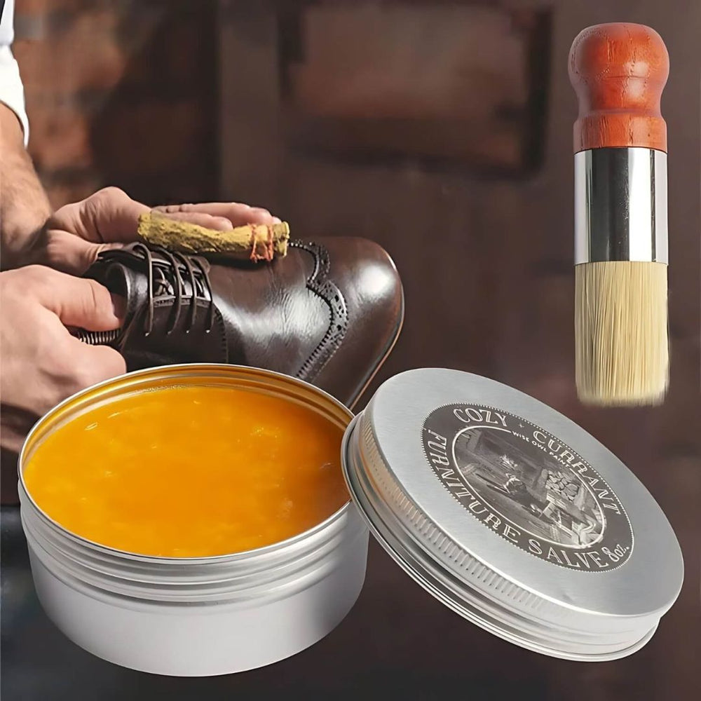 Leather Care Set – Colorless Conditioning Balm & Applicator Brush for Furniture, Shoes & Car Seats