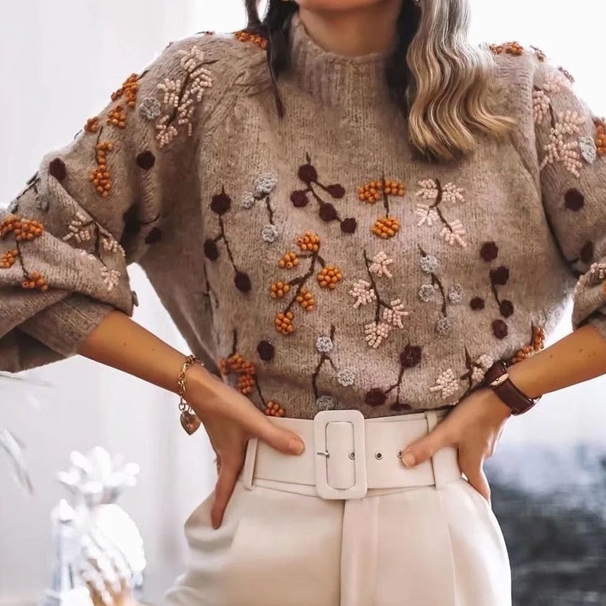 Knitted Ladies' Sweater with Autumn Pattern- NoÃƒÂ«lle