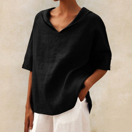 Women's Blouse – V-Neck, Casual Summer Fit & Relaxed Short Sleeve Design