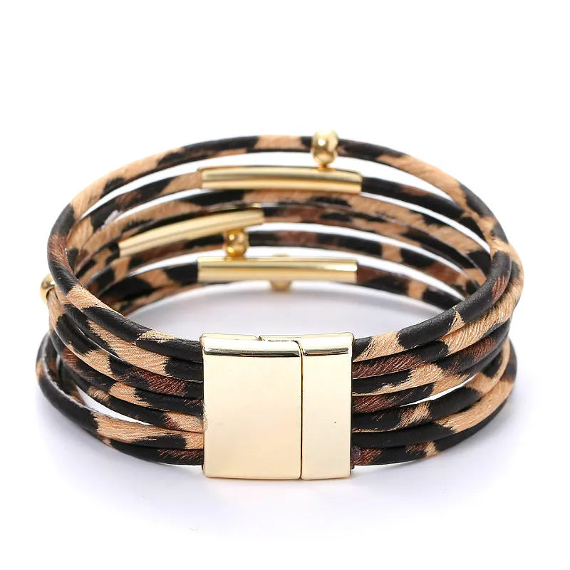 Stylish Multi-Layer Leopard Print Leather Bracelet | Trendy Fashion Jewelry for Women