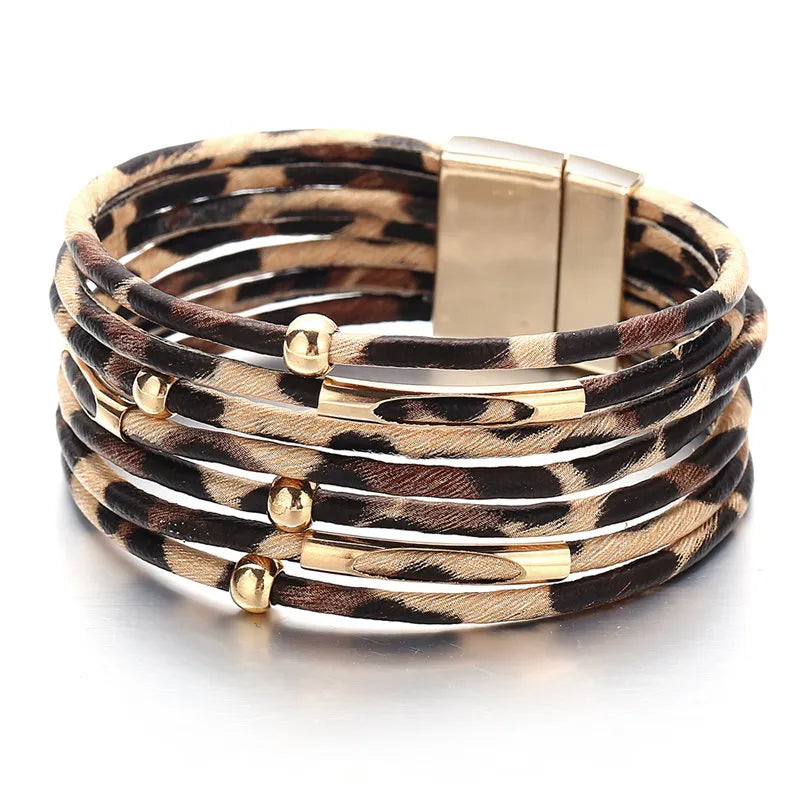 Stylish Multi-Layer Leopard Print Leather Bracelet | Trendy Fashion Jewelry for Women
