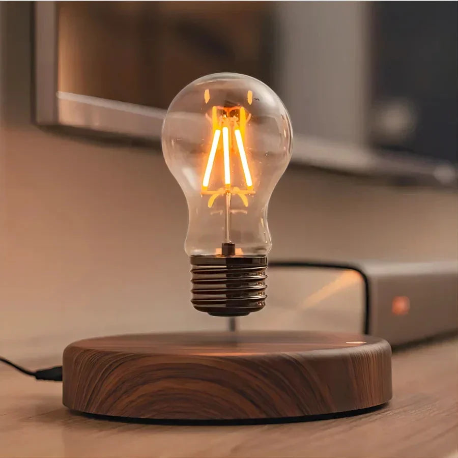 Levitating Light Bulb with Elegant Walnut Wood Base - LevitaLux Magnetic Floating Light