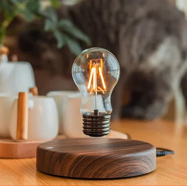 Levitating Light Bulb with Elegant Walnut Wood Base - LevitaLux Magnetic Floating Light