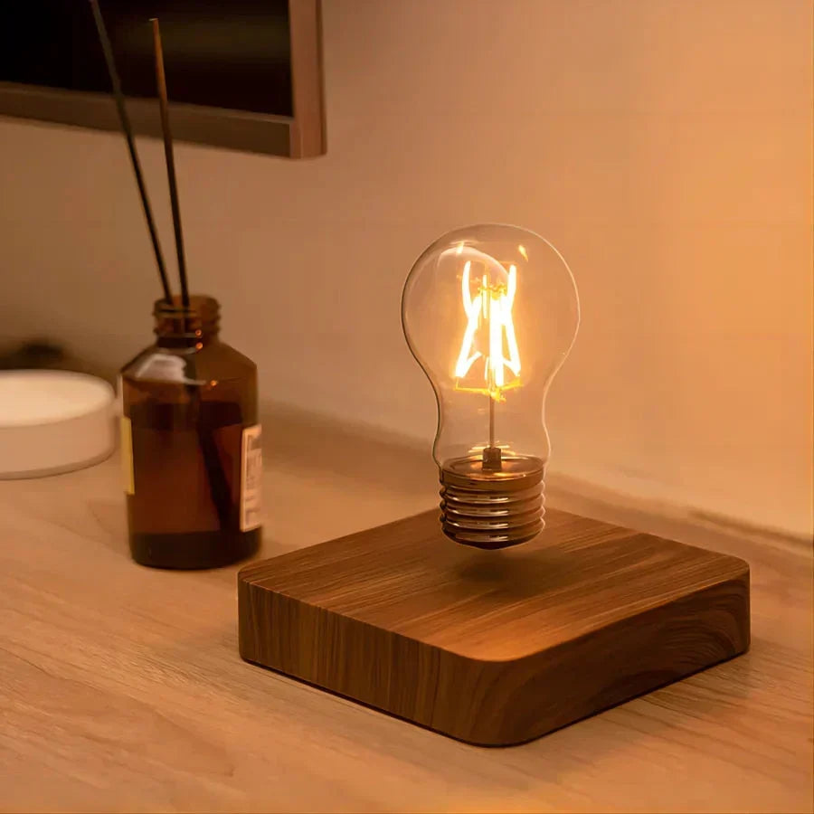 Levitating Light Bulb with Elegant Walnut Wood Base - LevitaLux Magnetic Floating Light
