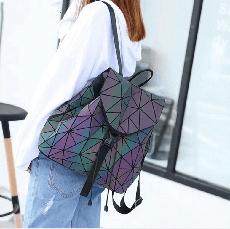 Women's Reflective Color-Changing Geometric Backpack - Stylish & Functional Design