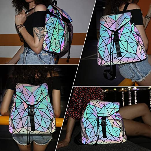 Women's Reflective Color-Changing Geometric Backpack - Stylish & Functional Design