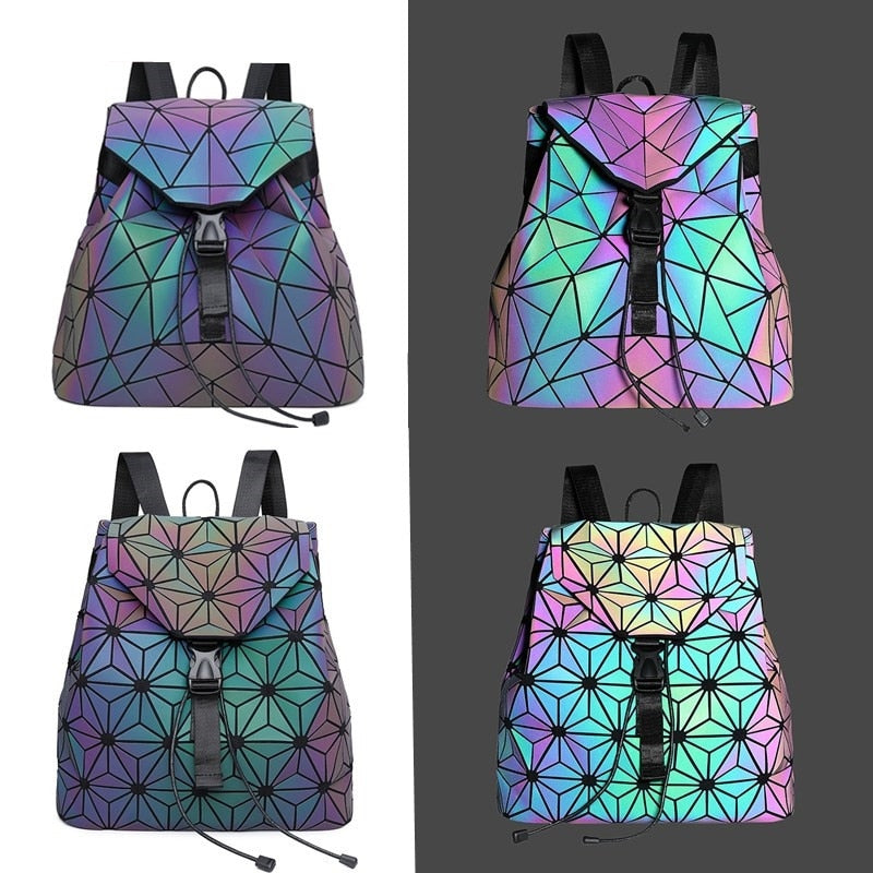 Women's Reflective Color-Changing Geometric Backpack - Stylish & Functional Design