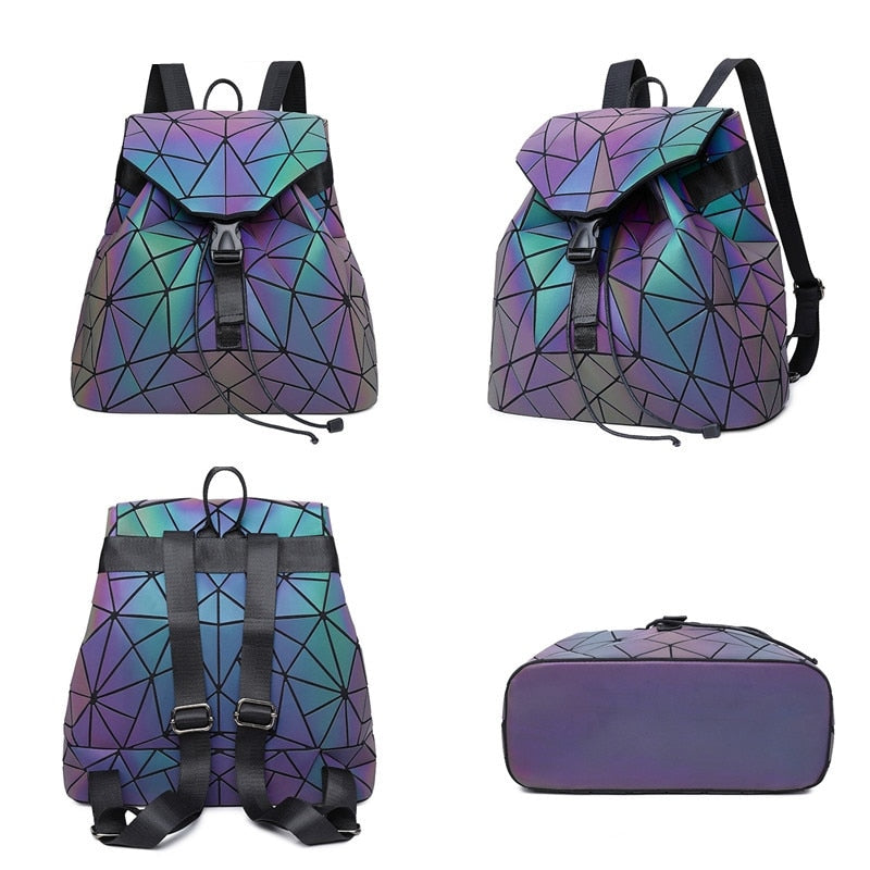 Women's Reflective Color-Changing Geometric Backpack - Stylish & Functional Design