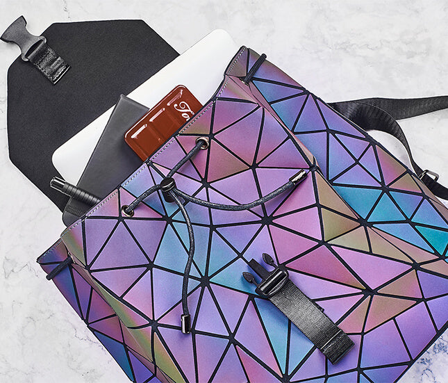 Women's Reflective Color-Changing Geometric Backpack - Stylish & Functional Design