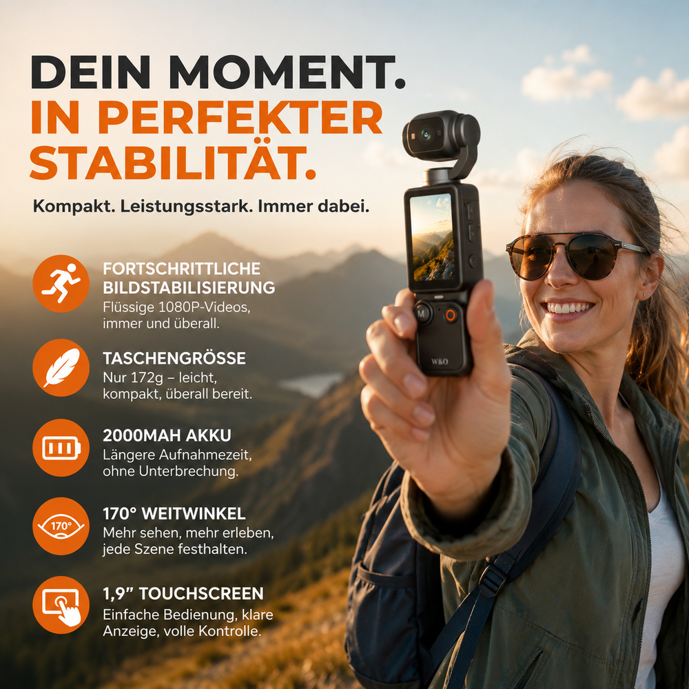 Pocket Action Camera – 1080P, 1.9-Inch Touchscreen & 170° Wide Angle