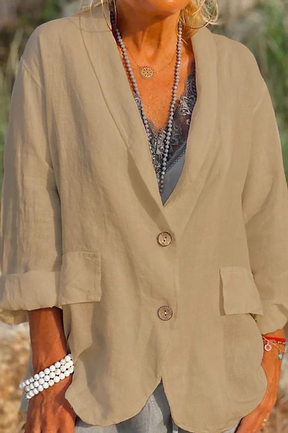 Light linen blazer for women with buttons – Clara