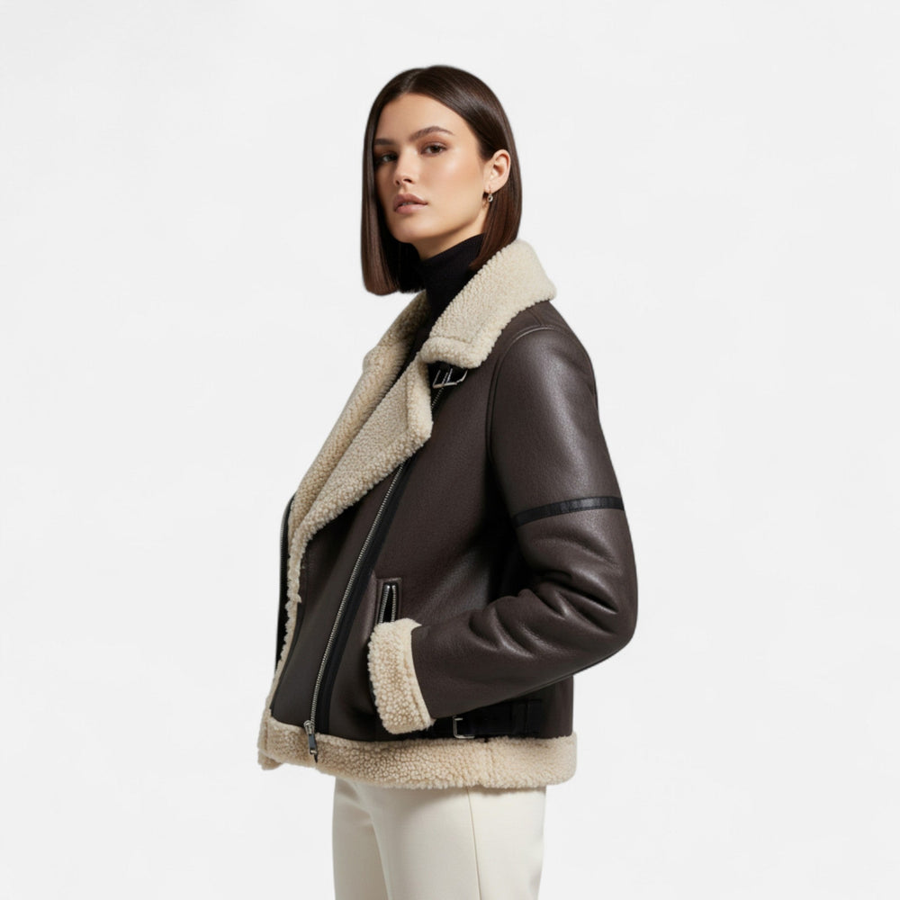 Women's belted leather jacket, view 2