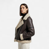 Women's belted leather jacket, view 2