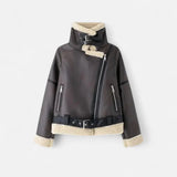 Women's belted leather jacket, view 3