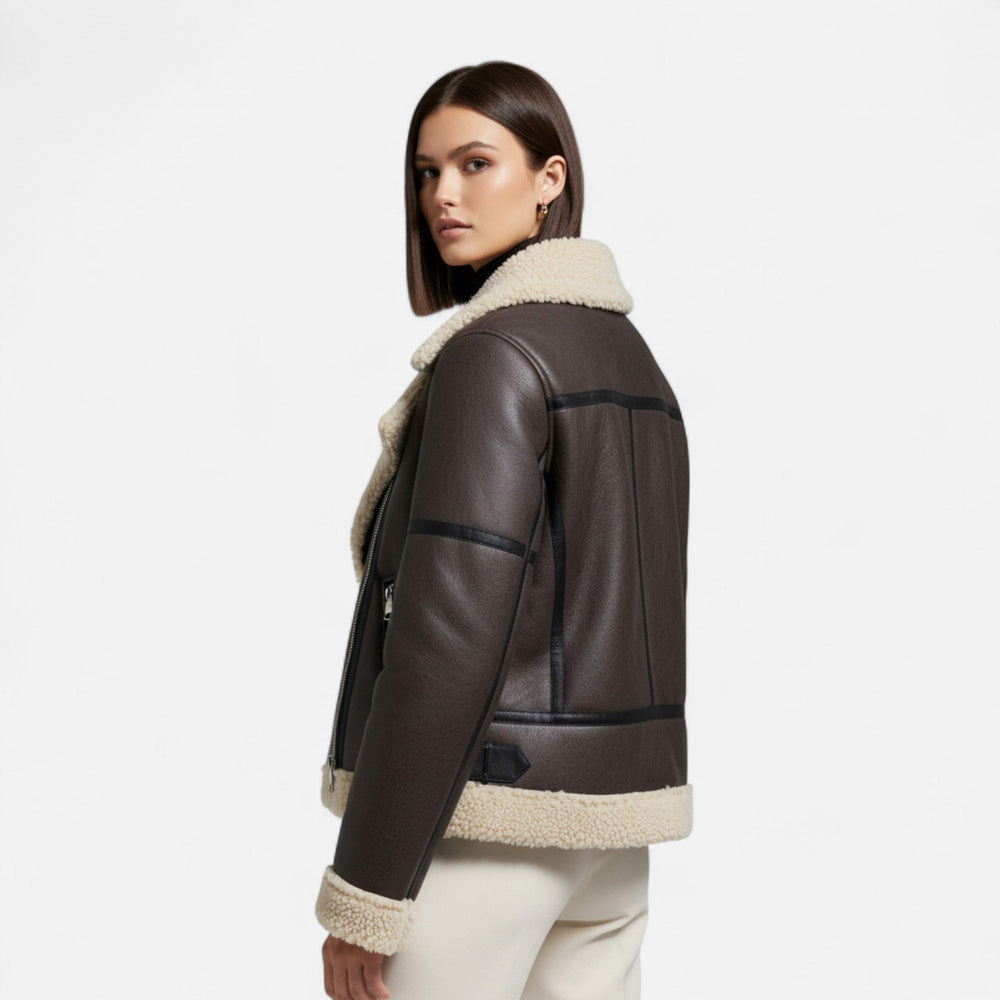 Women's belted leather jacket, view 6