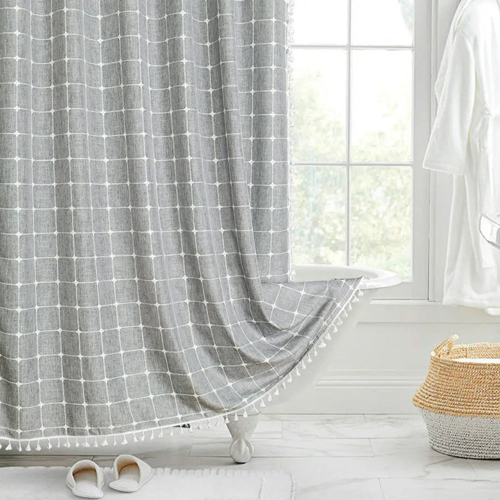 LINENCOVE Bohemian Waterproof Linen Shower Curtain with Tassels - Stylish & Durable Bathroom Decor