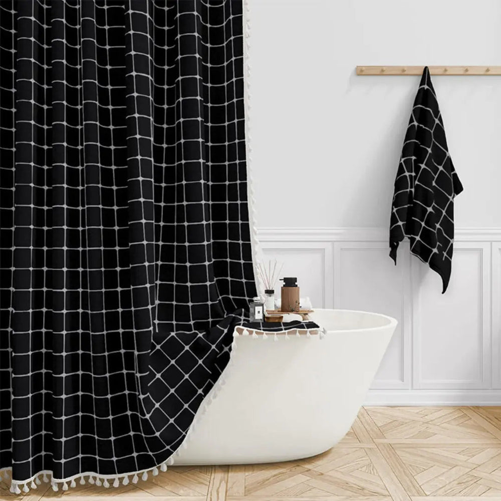 LINENCOVE Bohemian Waterproof Linen Shower Curtain with Tassels - Stylish & Durable Bathroom Decor