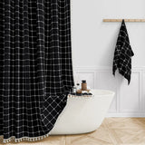 LINENCOVE Bohemian Waterproof Linen Shower Curtain with Tassels - Stylish & Durable Bathroom Decor