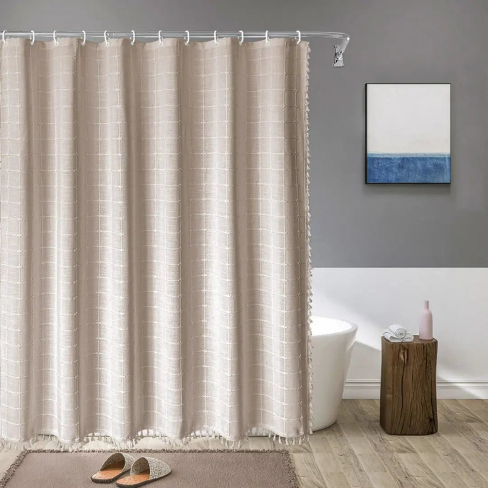 LINENCOVE Bohemian Waterproof Linen Shower Curtain with Tassels - Stylish & Durable Bathroom Decor
