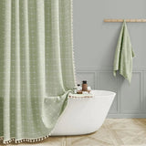 LINENCOVE Bohemian Waterproof Linen Shower Curtain with Tassels - Stylish & Durable Bathroom Decor
