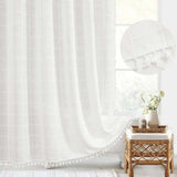 LINENCOVE Bohemian Waterproof Linen Shower Curtain with Tassels - Stylish & Durable Bathroom Decor